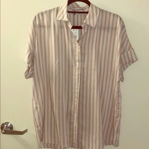 White and blush oversized striped shirt